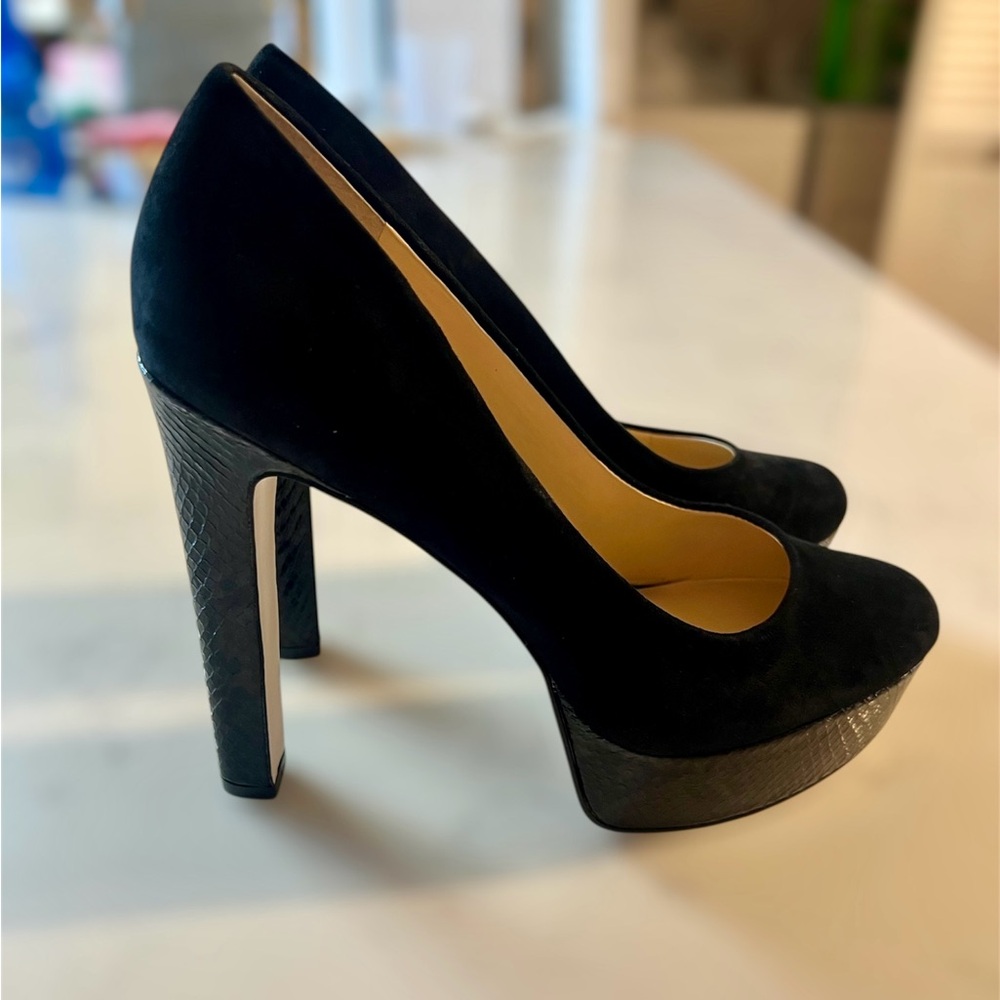 NWT Jessica Simpson Nellah-Suede Black Textured Platform Heels Size 8.5